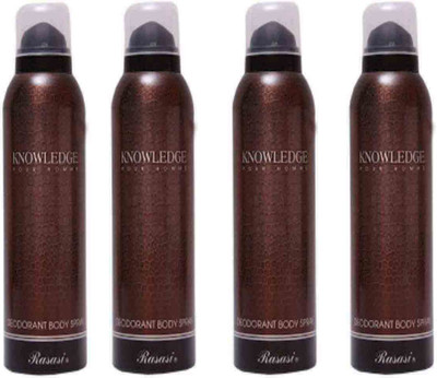

Rasasi Knowledge Spray Pour Homme Deo Set 4- FD Body Mist - For Men(200 ml, Pack of 4)