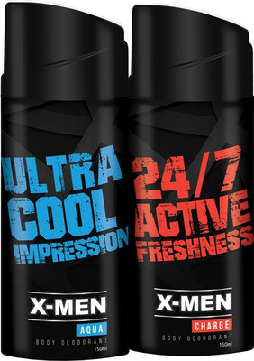 

X-Men AQUA+CHARGE (PACK OF 2 X 150 ml) Deodorant Spray - For Men(300 ml, Pack of 2)