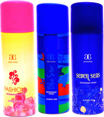 

Arochem Combo Fashion Blue Star Seven Seas Deodorant Spray - For Men & Women(600 ml, Pack of 3)