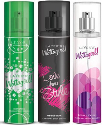 

Layer'r Evergreen,Obsession, Secret Crush Fragrant Deodorant Spray - For Women(135 ml, Pack of 3)