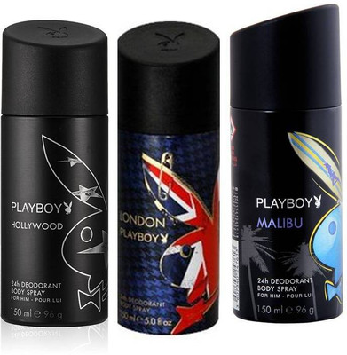 

Playboy Hollywood+Malibu+London Deodorant Spray - For Men(150 ml, Pack of 3)