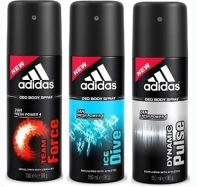 ADIDAS team force, ice dive and dynemic plus Deodorant Spray - For Men(450 ml, Pack of 3)