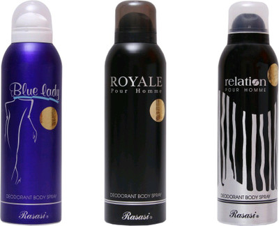 

Rasasi blue lady,royale,relation Deodorant Spray - For Men & Women(450 ml)