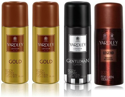 

Yardley London Gold & Gentleman & Legend Body Spray - For Men(600 ml, Pack of 4)