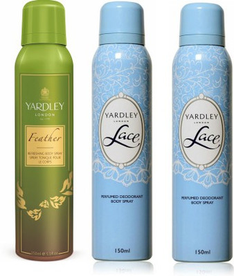 

Yardley London Feather & Lace Body Spray - For Women(450 ml, Pack of 3)