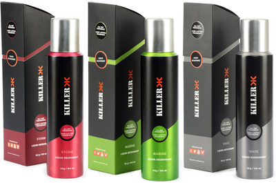 

Killer STORM, MARINE , WAVE Deodorant Spray - For Men(450 ml, Pack of 3)