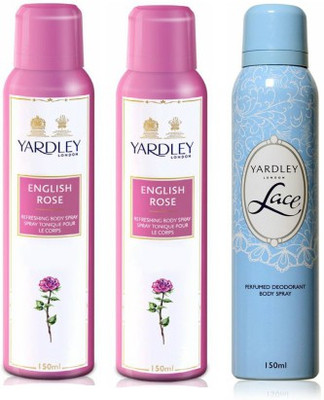 

Yardley London English Rose & Lace Body Spray - For Women(450 ml, Pack of 3)