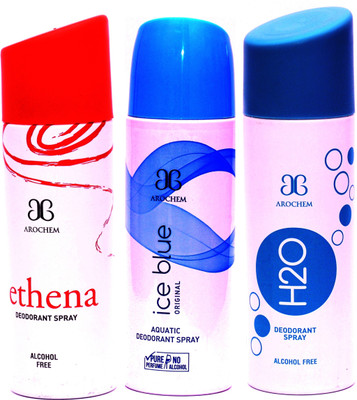 

Arochem Combo Ethena Ice Blue H2O Deodorant Spray - For Men & Women(600 ml, Pack of 3)