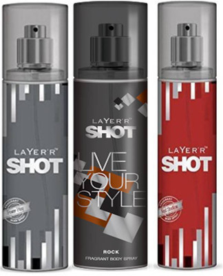 

Layer'r Shot Power Play, Rock, Red Stalian Fragrance Body Spray Deodorant Spray - For Men(135 ml, Pack of 3)