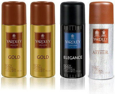 

Yardley London Gold & Elegance & Arthur Body Spray - For Men(600 ml, Pack of 4)