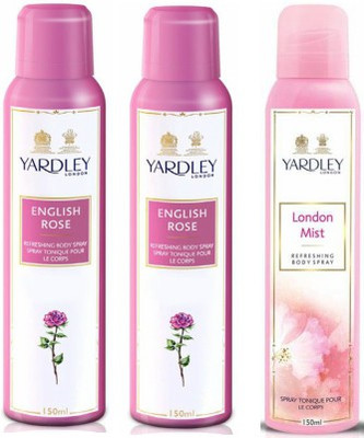

Yardley London English Rose & London Mist Body Spray - For Women(450 ml, Pack of 3)