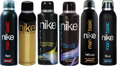 

Nike Basic Red Gold Edition Cool Wind Blue Wave Basic Yellow, Blue Body Spray - For Men(1200 ml, Pack of 6)