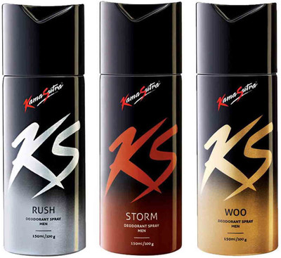

KamaSutra Rush, Storm, Woo Perfume Body Spray - For Men(150 ml, Pack of 3)