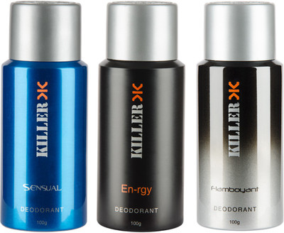 

Killer Sensual, En-rgy & Flamboyant Deo Deodorant Spray - For Men(150 ml, Pack of 3)