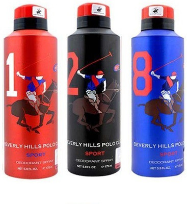 

Beverly Hills Polo Club Sport Deo no. 1, 2, 8 Deodorant Spray - For Men(525 ml, Pack of 3)