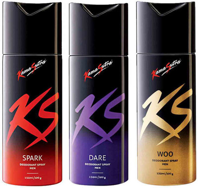

KamaSutra Spark, Dare, Woo Perfume Body Spray - For Men(150 ml, Pack of 3)