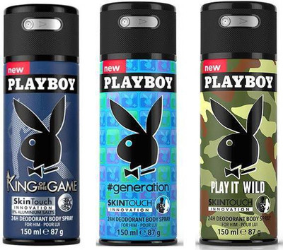 

Playboy King of Game+Generation+Play it wild Deodorant Spray - For Men(450 ml, Pack of 3)