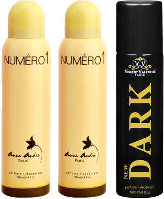 

Anna Andre Paris Numero 1 & New Dark Body Spray - For Men & Women(640 ml, Pack of 3)