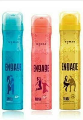

ENGAGE Three under one Pack Tease, Blush, Spell Perfume Body Spray - For Women(450 ml, Pack of 3)