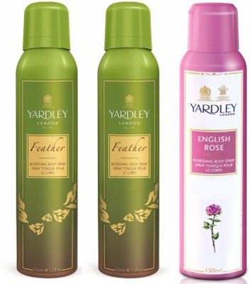 Yardley London Feather & English Rose Body Spray - For Women(450 ml, Pack of 3)