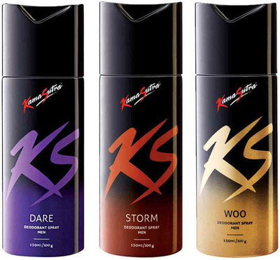 

KamaSutra Dare, Storm, Woo Perfume Body Spray - For Men(150 ml, Pack of 3)