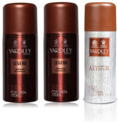 

Yardley London Legend & Arthur Body Spray - For Men(450 ml, Pack of 3)