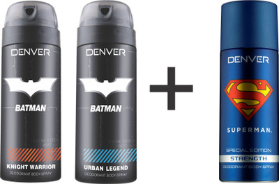 

Denver Batman Knight Warrior, Urban Legend and Superman Strength Deodorant Spray - For Men(450 ml, Pack of 3)
