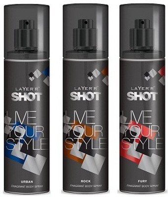 

Layer'r Shot Live Your Style Combo Body Spray - For Men(405 ml, Pack of 3)