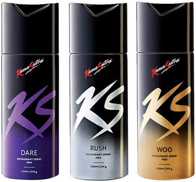 

KamaSutra Dare, Rush, Woo Perfume Body Spray - For Men(150 ml, Pack of 3)