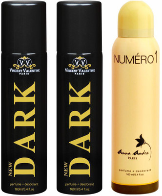 

Vincent Valentine Paris New Dark & Numero 1 Body Spray - For Men & Women(160 ml, Pack of 3)
