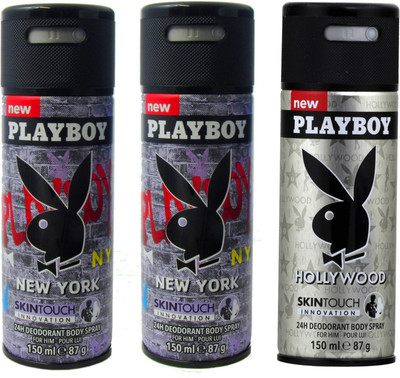 

Playboy 1Hollywood, 2New York Deodorant Spray - For Men(450 ml, Pack of 3)