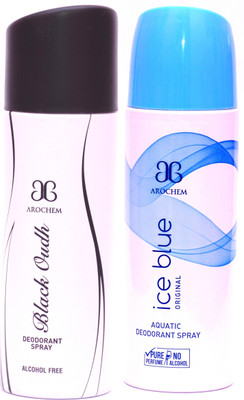 

Arochem Black Oudh Ice Blue Deodorant Spray - For Men & Women(400 ml, Pack of 2)