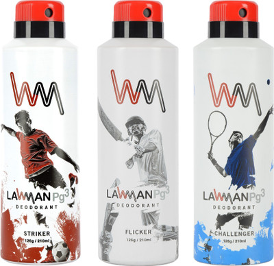 

LAWMAN PG3 Striker, Flicker , Challenger Deodorant Spray - For Men(210 ml, Pack of 3)