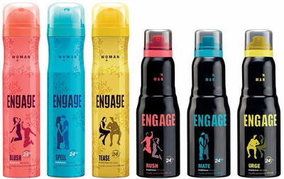 

Engage Combo Set Of 6 Deodorant Spray - For Men(165 ml, Pack of 6)