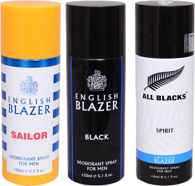 

English Blazer 1 ALL BLACKS::1 BLACK::1 SAILOR Deodorant Spray - For Men(300 g, Pack of 3)