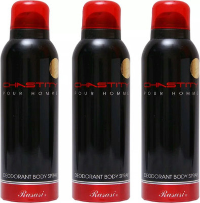 

Rasasi chastity Deodorant Spray - For Men(450 ml, Pack of 3)
