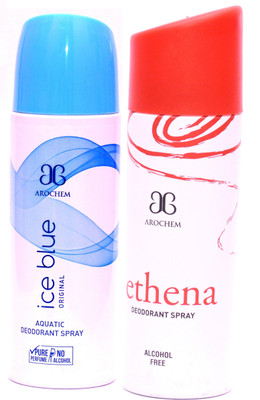 

Arochem Combo Ice Blue Ethena Deodorant Spray - For Men & Women(400 ml, Pack of 2)