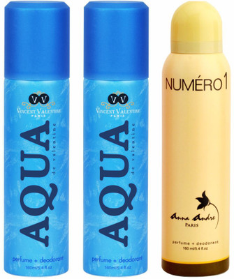 

Vincent Valentine Paris Aqua De Valentine & Numero 1 Body Spray - For Men & Women(480 ml, Pack of 3)