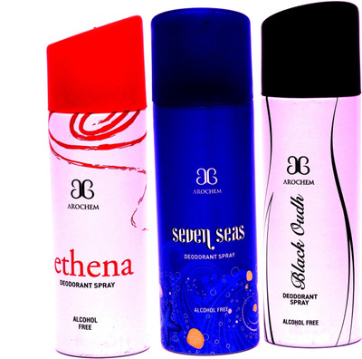 

Arochem Combo Ethena Seven Seas Black Oudh Deodorant Spray - For Men & Women(600 ml, Pack of 3)
