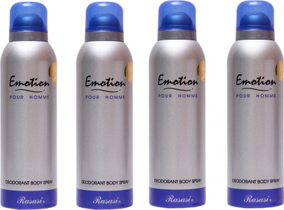 

Rasasi 4 Emotion Men Deodorant Spray - For Men(800 ml, Pack of 4)