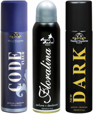 

Vincent Valentine Paris Code Fleur, Floralina & Dark Body Spray - For Men & Women(480 ml, Pack of 3)