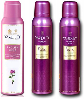 

Yardley London English Rose & Poise Body Spray - For Women(450 ml, Pack of 3)