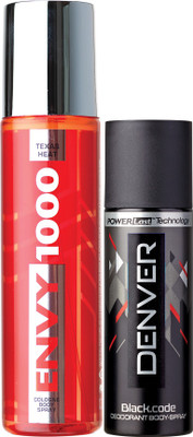 

Envy 1000 Texs Heat Crystal Deo 135 Ml & Black Code Nano 50 ml Deodorant Spray - For Men(135 ml, Pack of 2)