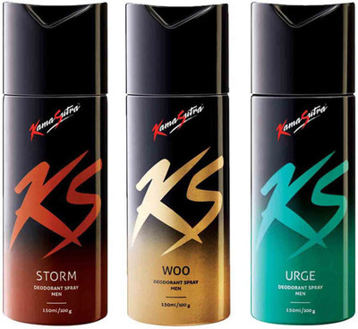 KamaSutra Storm, Woo, Urge Perfume Body Spray - For Men(150 ml, Pack of 3)