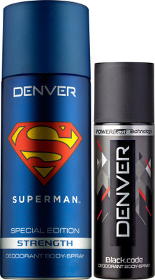 

Denver Superman Strength Deo 150 Ml & Black Code Nano 50 ml Deodorant Spray - For Men(150 ml, Pack of 2)