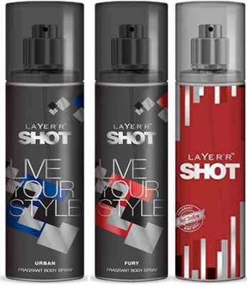 

Layer'r Shot Urban, Fury, Red Stailian Fragrance Body Spray Deodorant Spray - For Men(135 ml, Pack of 3)