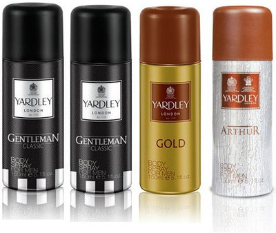 

Yardley London Gentleman & Gold & Arthur Body Spray - For Men(600 ml, Pack of 4)