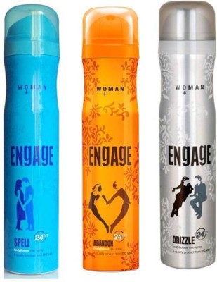 

Engage Drizzle, Abandon , Spell (pack off-3) Deodorant Spray - For Women(150 ml, Pack of 3)