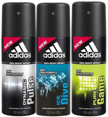 

ADIDAS dynemic plus, pure game and ice dive Deodorant Spray - For Men(450 ml, Pack of 3)