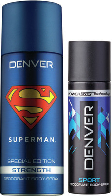 

Denver Superman Strength Deo 150 Ml & Sports Nano 50 ml Deodorant Spray - For Men(200 ml, Pack of 2)
